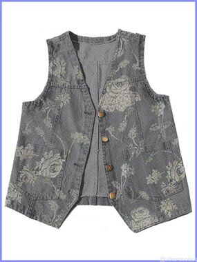 Womens Casual Denim Jean Vest V Neck Button Front Sleeveless with Pockets